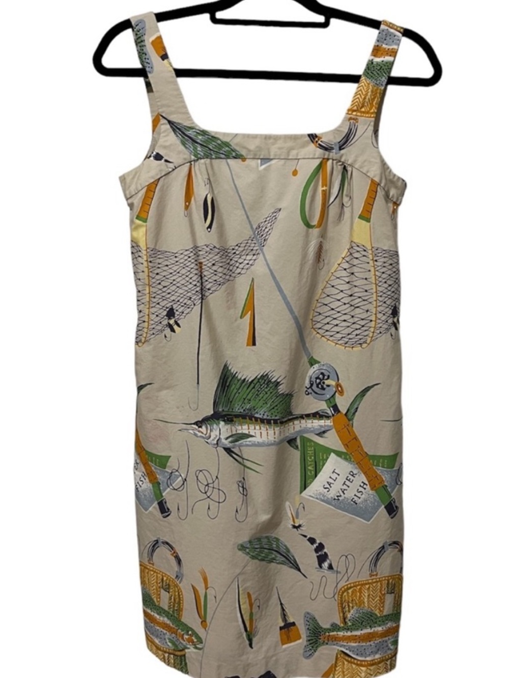 J. Crew Beige Multicolor Fishing-Print Midi Dress